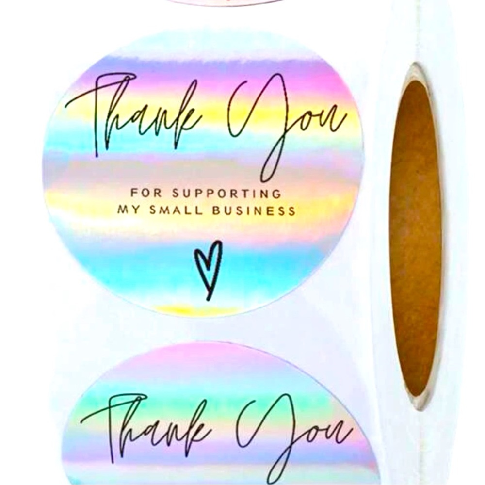 500 Iridescent Thank You For Supporting My Small Business Stickers Roll